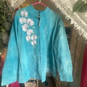 Vintage Teal Suede Jacket by Bob Mackie